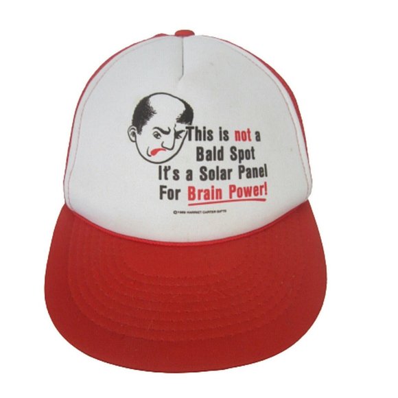 Harriet Carter Gifts Ball cap trucker hat funny bald man solar panel brain VTG - Picture 1 of 10
